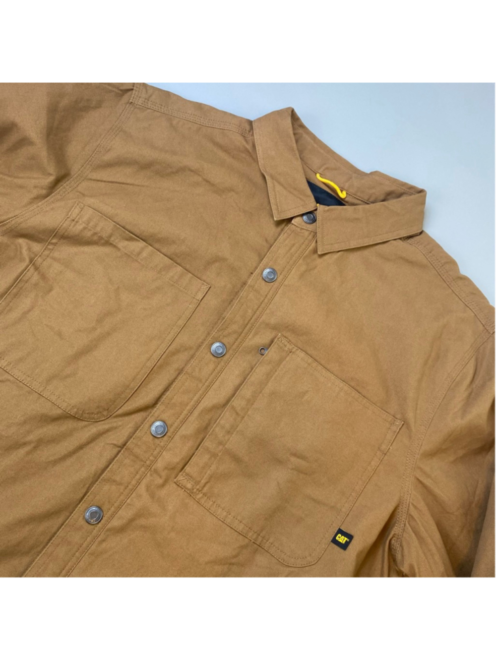 CAT Shirt Jacket XXL Brown Plaid Fleece Lined Workwear Utility Gorpcore Pockets